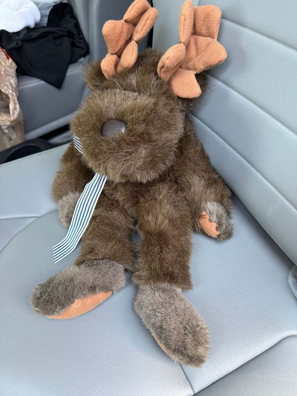 Fluffyville USA Moose Plush Brown Stuffed Animal with Striped Scarf